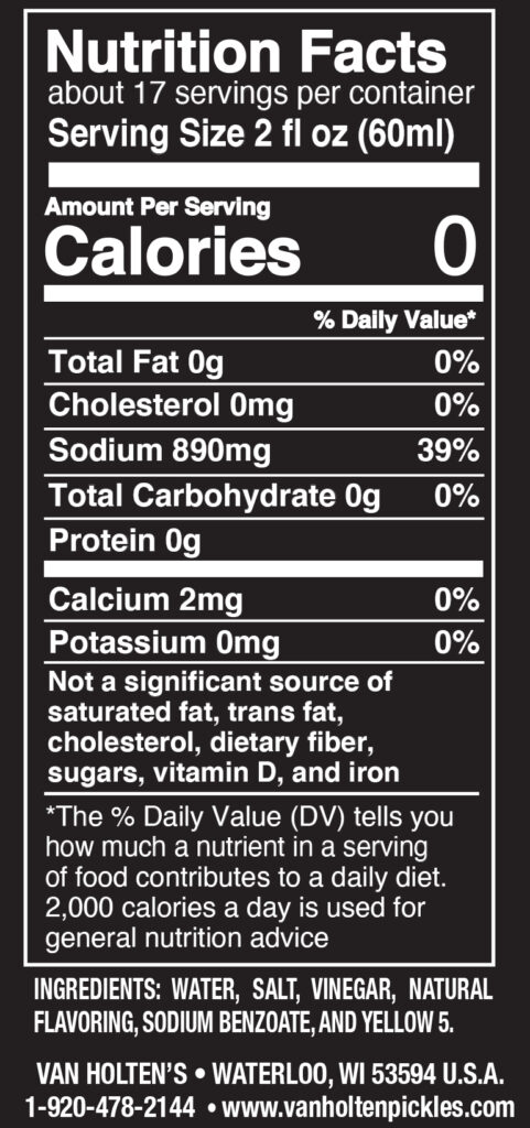 Pickleback Bottle Nutrition Facts Ingredients